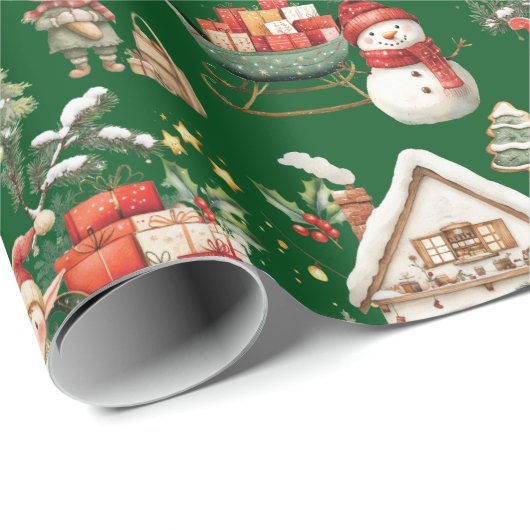 かわいいサンタのワークショップのエルフのクリスマスデコパージュ ラッピングペーパー (ロールコーナー)