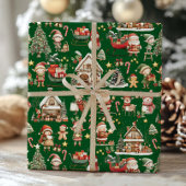 かわいいサンタのワークショップのエルフのクリスマスデコパージュ ラッピングペーパー