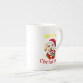 かわいいサンタの子犬 メリークリスマス ボーンチャイナマグカップ (正面右)