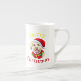 かわいいサンタの子犬 メリークリスマス ボーンチャイナマグカップ