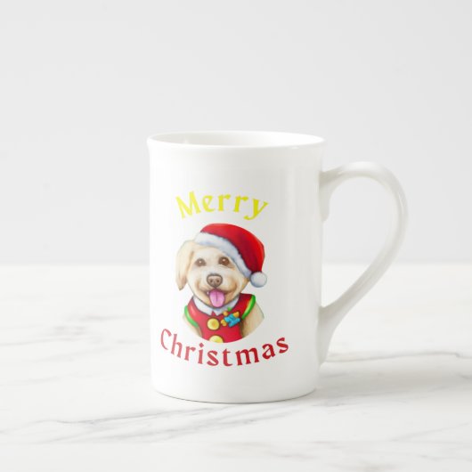 かわいいサンタの子犬 メリークリスマス ボーンチャイナマグカップ (右)