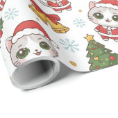 かわいいサンタの子猫とクリスマスの飾り ラッピングペーパー (ロールコーナー)