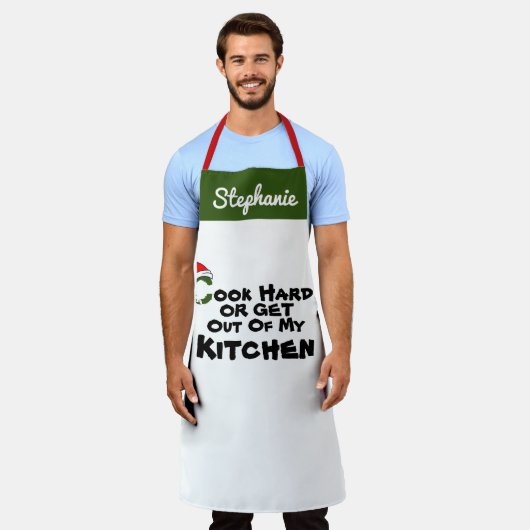 かわいいサンタの帽子に個人設定のクリスマスシェフ エプロン (着用した状態)