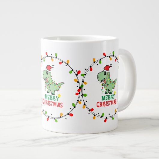 かわいいサンタの恐竜 メリークリスマス ジャンボコーヒーマグカップ (正面右)