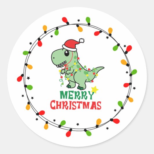 かわいいサンタの恐竜 メリークリスマス ラウンドシール (正面)
