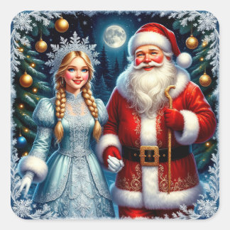 🎅 かわいいサンタの雪のクリスマス ❄️ スクエアシール