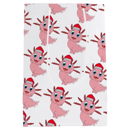 かわいいサンタアクソロトルネームメリークリスマス ミディアムペーパーバッグ (裏面)