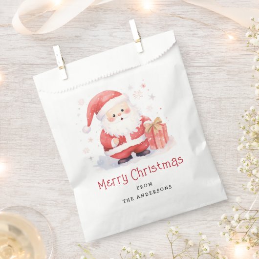 かわいいサンタウォーターのカラーイラストレーションメリークリスマス フェイバーバッグ (クリップ留めされた状態)