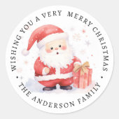 かわいいサンタウォーター色のイラストレーションファミリー名 ラウンドシール (正面)
