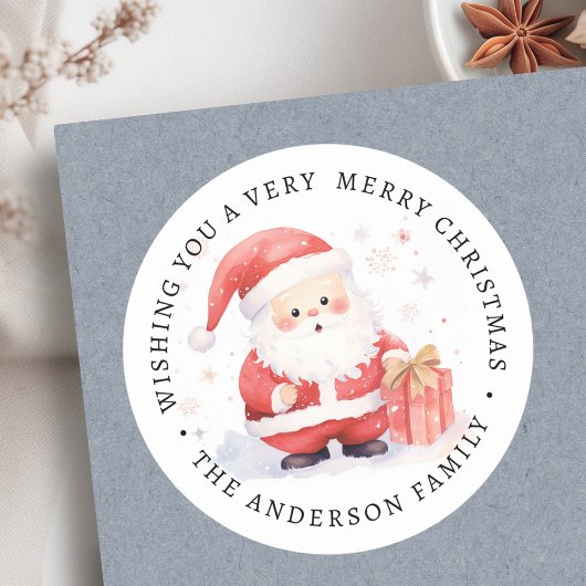 かわいいサンタウォーター色のイラストレーションファミリー名 ラウンドシール