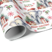 かわいいサンタエレファントキッズクリスマス ラッピングペーパー (ロールコーナー)