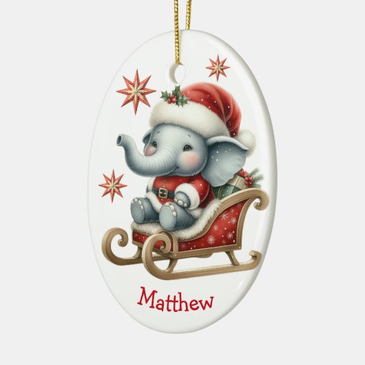 かわいいサンタエレファントスレイキッズクリスマス セラミックオーナメント (左)