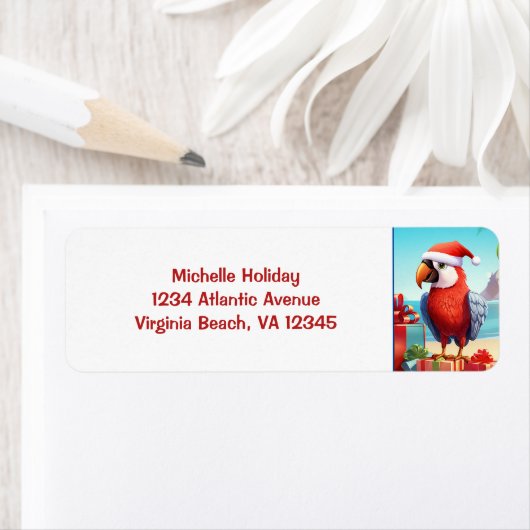 かわいいサンタオウム熱帯ビーチクリスマスアドレス ラベル (インサイチュ)