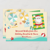 かわいいサンタオンザビーチメリークリスマスフラット シーズンカード (正面/裏面)