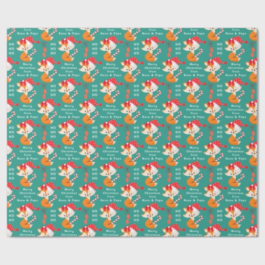 かわいいサンタキツネパーソナライズされたクリスマス ラッピングペーパー (フラット)