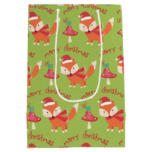 かわいいサンタキツネメリークリスマス ミディアムペーパーバッグ (裏面)