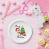 かわいいサンタキャットのメリークリスマスツリー ペーパープレート (パーティー)