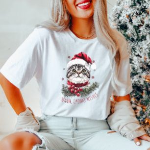 かわいいサンタキャットの女性Tシャツ Tシャツ