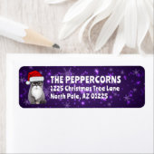 かわいいサンタクリスマスキャットパープル差出人住所 ラベル (インサイチュ)