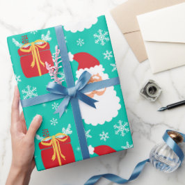 かわいいサンタクリスマススノーフレーク&ギフト ラッピングペーパー