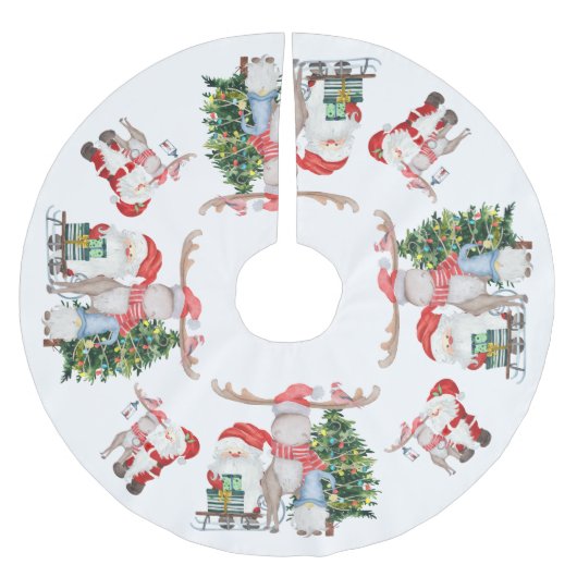 かわいいサンタクリスマスツリートナカイと格言 ブラッシュドポリエステルツリースカート (正面)