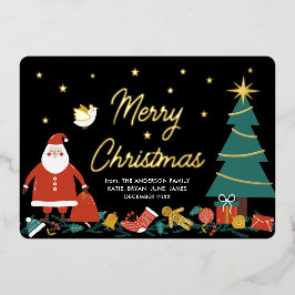 かわいいサンタクリスマスフォイル休日グリーティングカード 箔シーズンカード