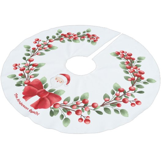 かわいいサンタクリスマスベリーバウ家族の名前 ブラッシュドポリエステルツリースカート (アングル)