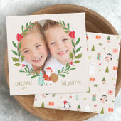 かわいいサンタクリスマスリースの写真カード 招待状