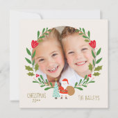 かわいいサンタクリスマスリースフォトカード 招待状 (正面)