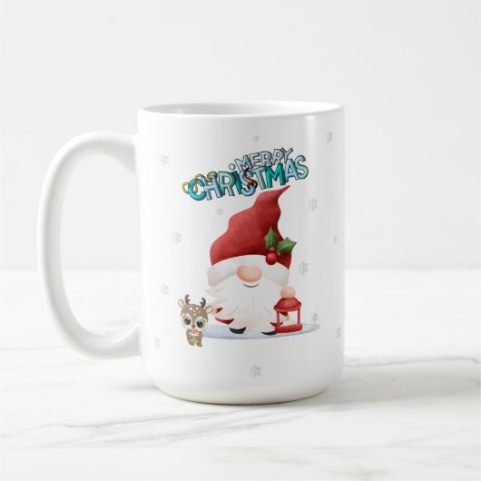 かわいいサンタクリスマス格言とトナカイ コーヒーマグカップ (左)
