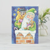 かわいいサンタクロースおもちゃ煙突雪クリスマスパーティー 招待状 (スタンド正面)