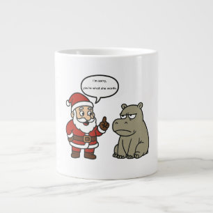 かわいいサンタクロースとカバのクリスマスデザイン ジャンボコーヒーマグカップ