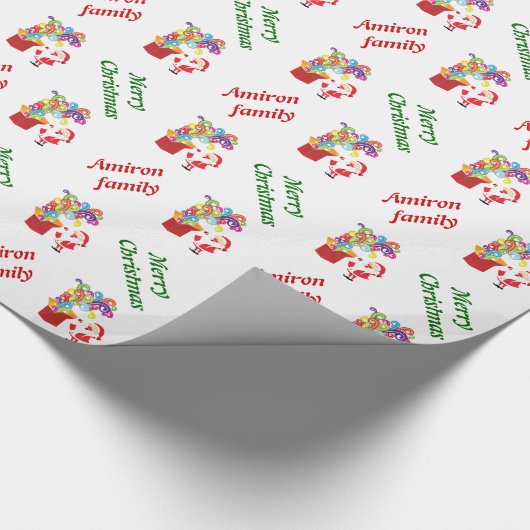 かわいいサンタクロースとギフトボックスクリスマス ラッピングペーパー (角)