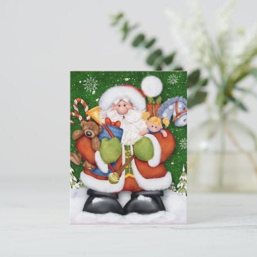かわいいサンタクロースとクリスマスのおもちゃ シーズンポストカード (スタンド正面)