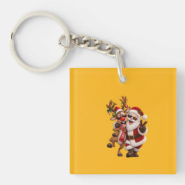 かわいいサンタクロースとシカのクリスマス ホリデーお祭り キーホルダー