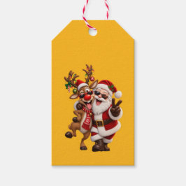 かわいいサンタクロースとシカのクリスマス ホリデーお祭り ギフトタグ
