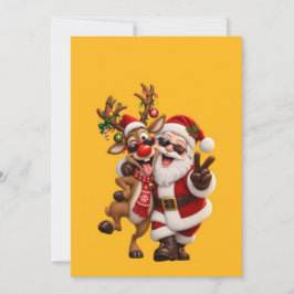 かわいいサンタクロースとシカのクリスマス ホリデーお祭り シーズンカード