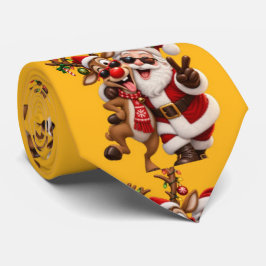 かわいいサンタクロースとシカのクリスマス ホリデーお祭り ネクタイ