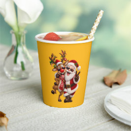 かわいいサンタクロースとシカのクリスマス ホリデーお祭り 紙コップ