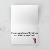 かわいいサンタクロースとトナカイと犬の友達のアート カード (内部)