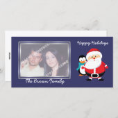 かわいいサンタクロースとペンギン冬のフォトカード シーズンカード (正面/裏面)