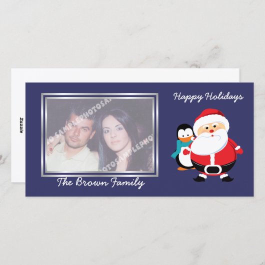 かわいいサンタクロースとペンギン冬のフォトカード シーズンカード (正面/裏面)