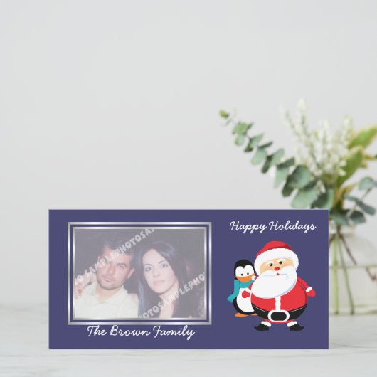 かわいいサンタクロースとペンギン冬のフォトカード シーズンカード (スタンド正面)