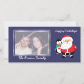 かわいいサンタクロースとペンギン冬のフォトカード シーズンカード (正面)