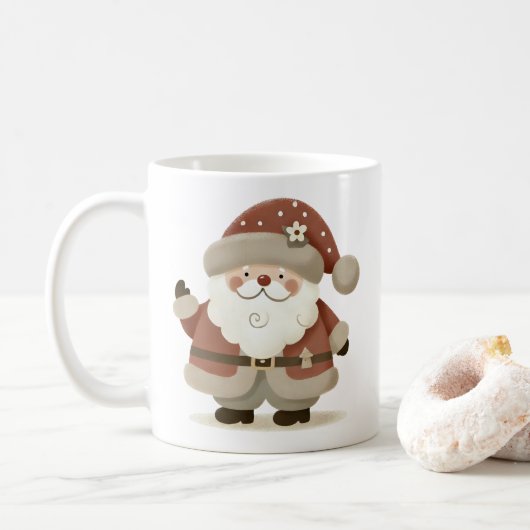 かわいいサンタクロースと手描きクリスマス コーヒーマグカップ (ドーナツ)