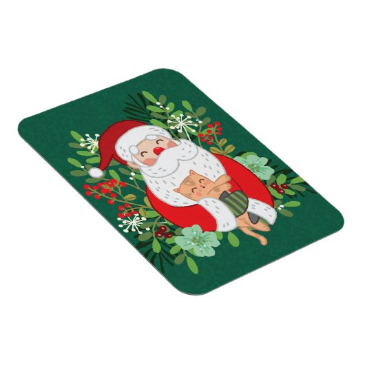 かわいいサンタクロースと猫 マグネット (右側)