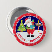かわいいサンタクロースと雪のシーンのクリスマス 缶バッジ (正面&裏面)