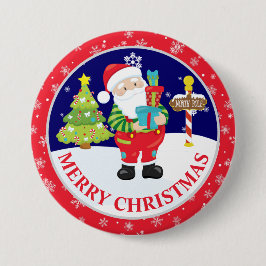 かわいいサンタクロースと雪のシーンのクリスマス 缶バッジ