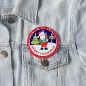 かわいいサンタクロースと雪のシーンのクリスマス 缶バッジ (インサイチュ)