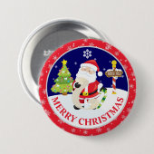 かわいいサンタクロースと雪のシーンのクリスマス 缶バッジ (正面&裏面)